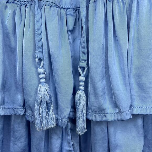 Aerie Sweet N Silky Satin Ruffle Tiered Mini Skirt Blue Sz L Flowy Y2K Western - Picture 5 of 9